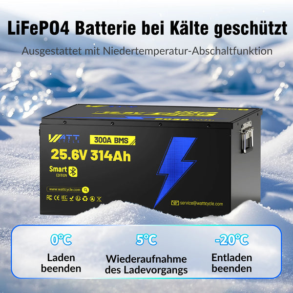 WattCycle LiFePO4 24V 314Ah Ultra Lithium Batterie mit Tieftemperaturschutz