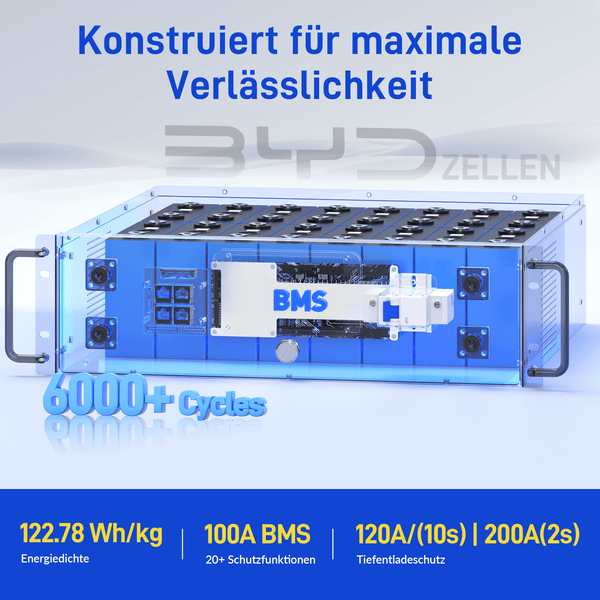 WattCycle NextGen 51,2V 100Ah LiFePO4 19 Zoll Rack Batterie mit 100A BMS und Klasse A BYD LiFePO4 prismatische Zellen