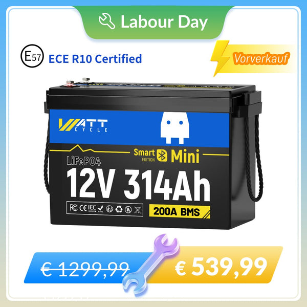 WattCycle 12V 314Ah Mini LiFePO4 Batterie mit Bluetooth zum Tag der Arbeit Sale
