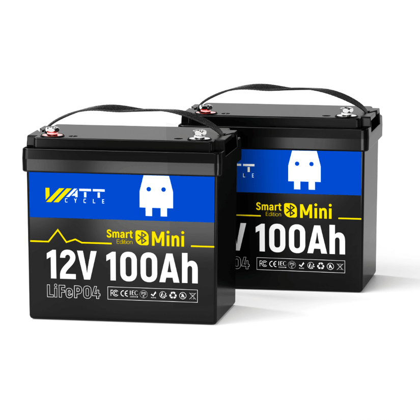 2 Stück WattCycle 100Ah LiFePO4 12V Mini Smart Batterien