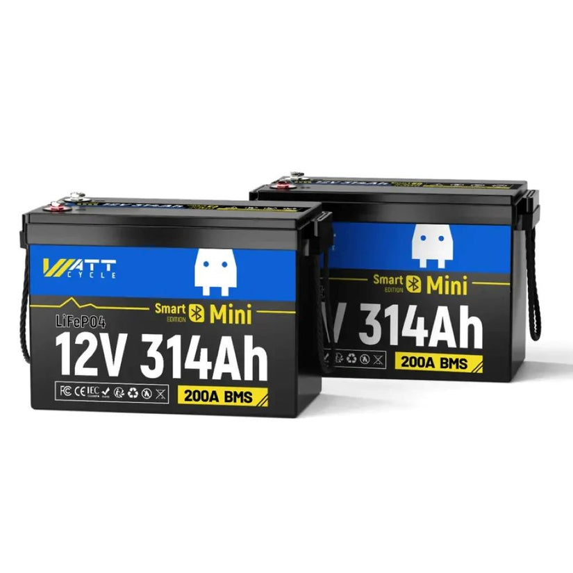 2 Stück WattCycle LiFePO4 12V 314Ah Mini Lithium Batterien