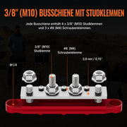 38 Zoll M10 Busschiene mit 4 x M10 Studklemmen und 3 x M4 Schraubenklemmen