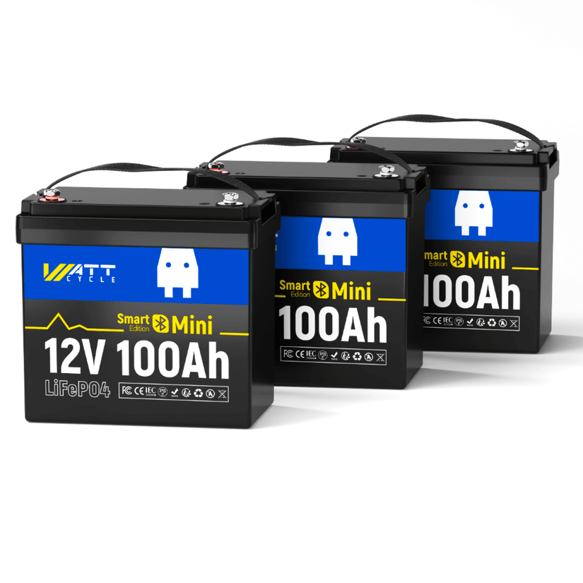 3 Stück WattCycle 100Ah LiFePO4 12V Mini Smart Batterien