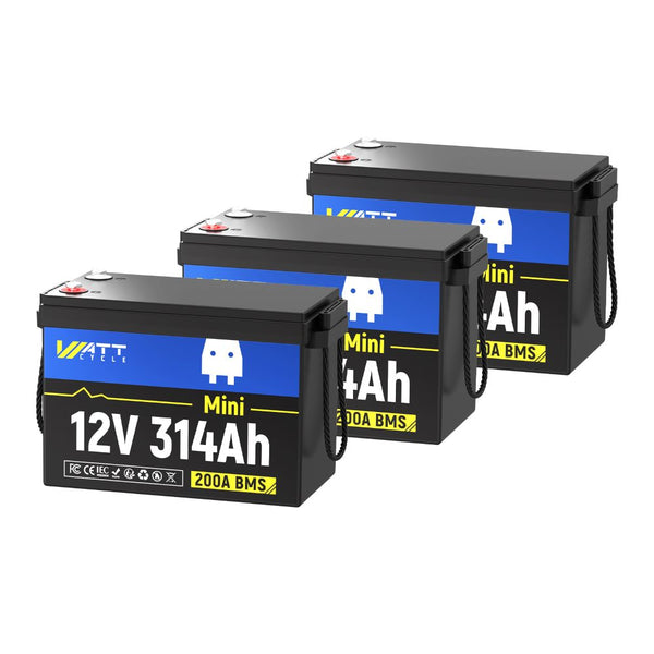 3 Stück WattCycle 12V 314Ah Mini Lithium Batterien