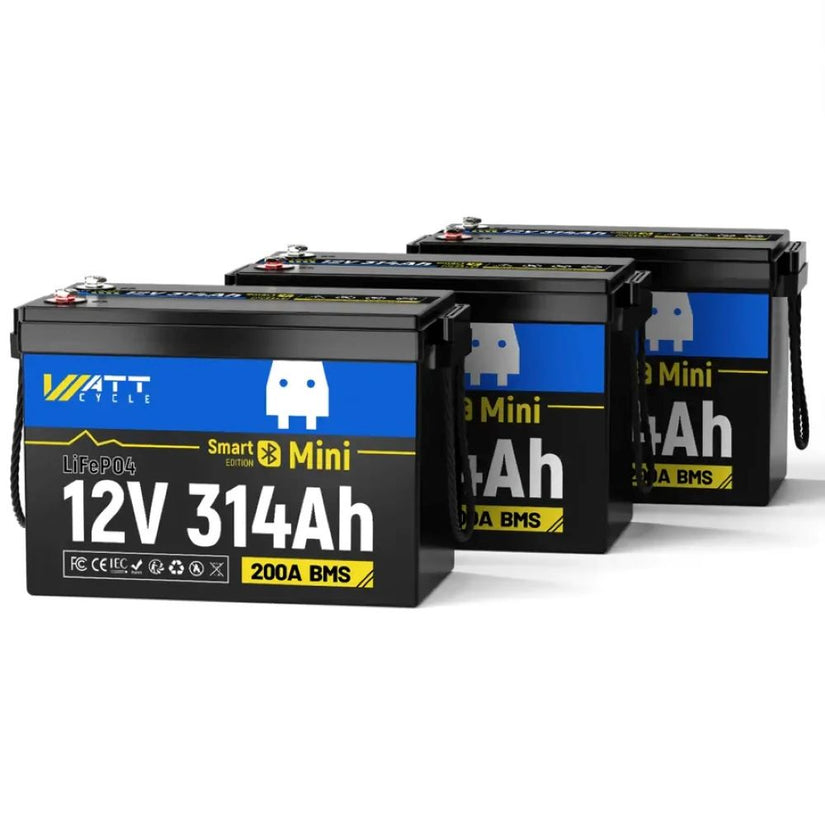 3 Stück WattCycle LiFePO4 12V 314Ah Mini Lithium Batterien