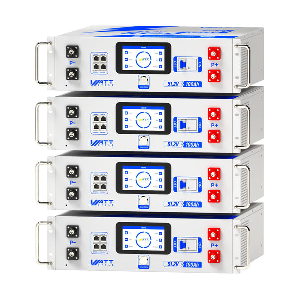 4 Stück WattCycle NextGen 51,2V 100Ah 19 Zoll Rack Batterie mit 3U Größe