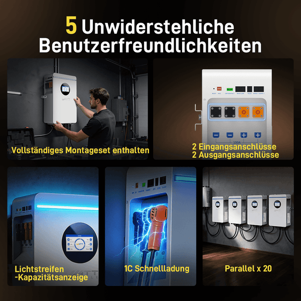 5 wichtige tragbare Designs von WattCycle NextGen 51,2V 100Ah 5kWh Wandmontage LiFePO4 Solarbatterie
