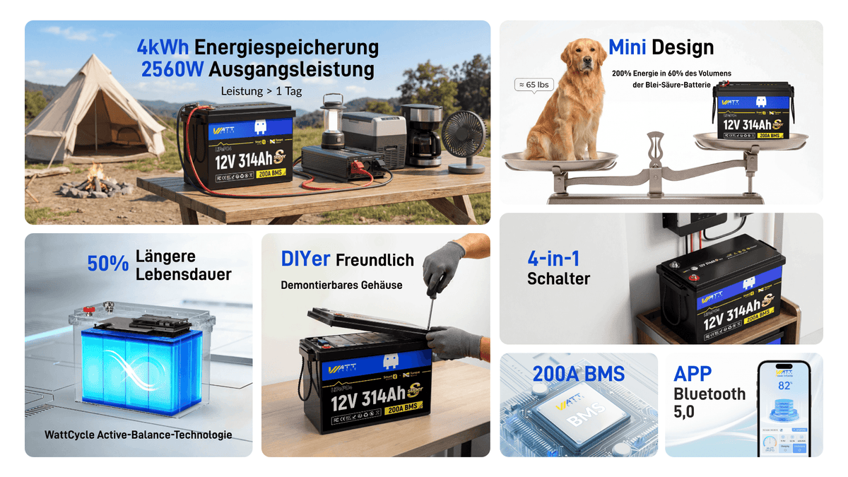 Eigenschaften von WattCycle LiFePO4 12V 314Ah Mini Super Batterie