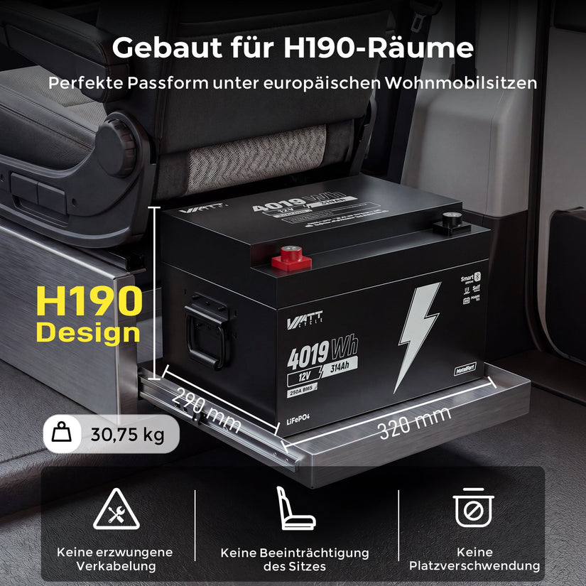 WattCycle 12V 314Ah LiFePO4 Untersitzbatterie mit Bluetooth und Heizung