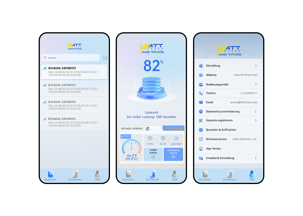 Informationen zur WattCycle-App Oberfläche