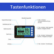 Tastenfunktionen & LCD-Display Übersicht von WattCycle Batteriewächter 500A