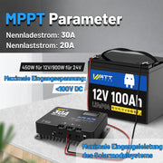 Technische Daten von WattCycle 30A Solarladeregler MPPT 12V24V