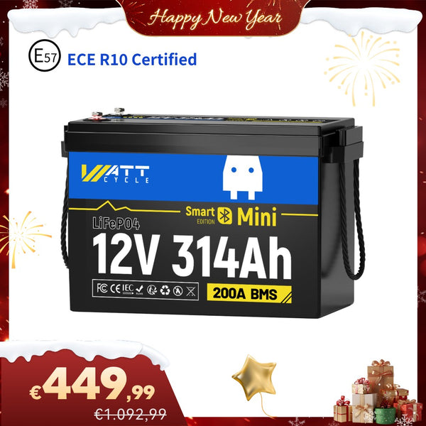 【Neujahrsspecial】12V 314Ah Mini LiFePO4 Batterie mit Bluetooth, ECE R10 zertifiziert!