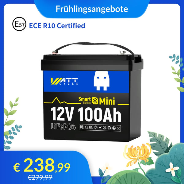 WattCycle 100Ah LiFePO4 12V Mini Smart Batterie im Frühlingsangebot