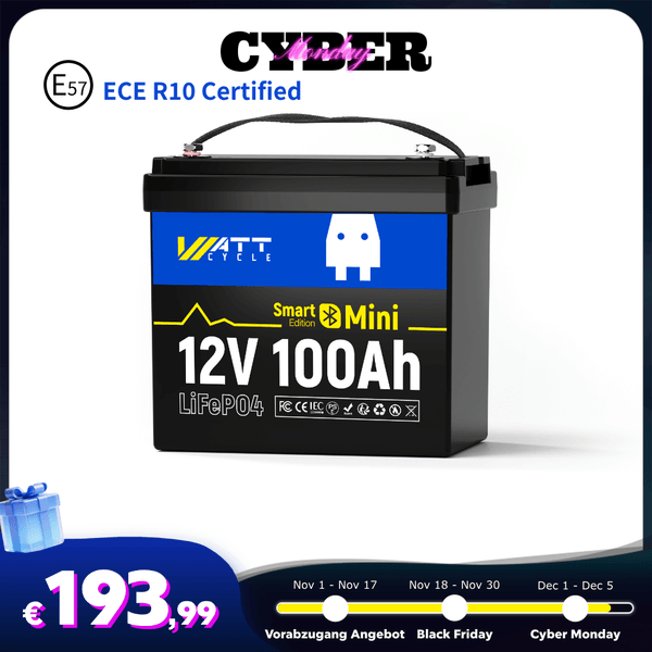 WattCycle 100Ah LiFePO4 12V Mini Smart Batterie mit Bluetooth Überwachung​ im Cyber Monday Angebot​
