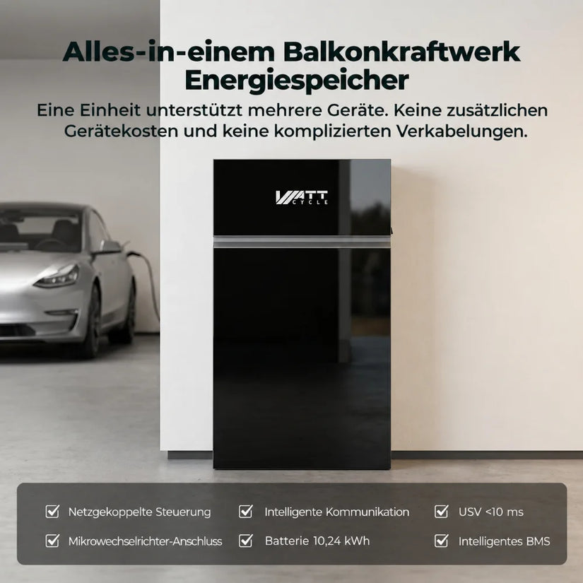 WattCycle 10 kWh AC-Speicher mit 2500 W AC-Leistung als All-in-One-Speicher für Balkonkraftwerke