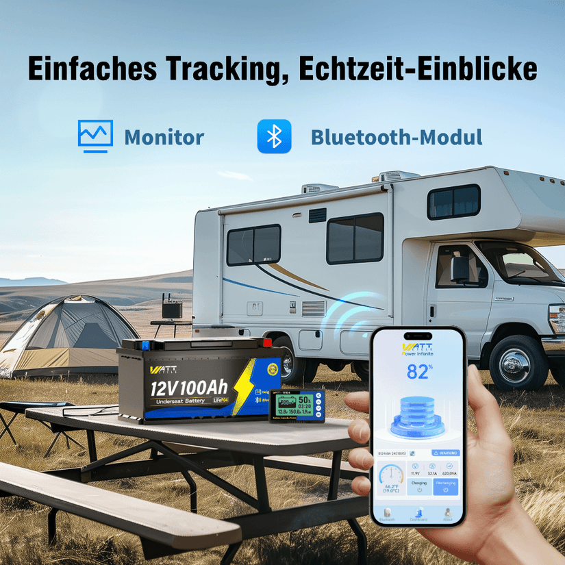 WattCycle 12V 100Ah Lithium Batterie Wohnmobil mit Bluetooth Überwachung