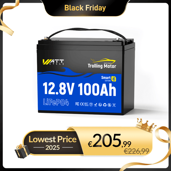WattCycle 12V 100Ah Lithium Smart Batterie mit 120A BMS & Bluetooth Überwachung im Black Friday Angebot
