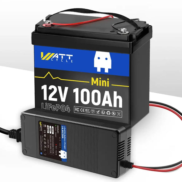 WattCycle 12V 100Ah Mini LiFePO4 Batterie mit 12V 20A Batterieladegerät