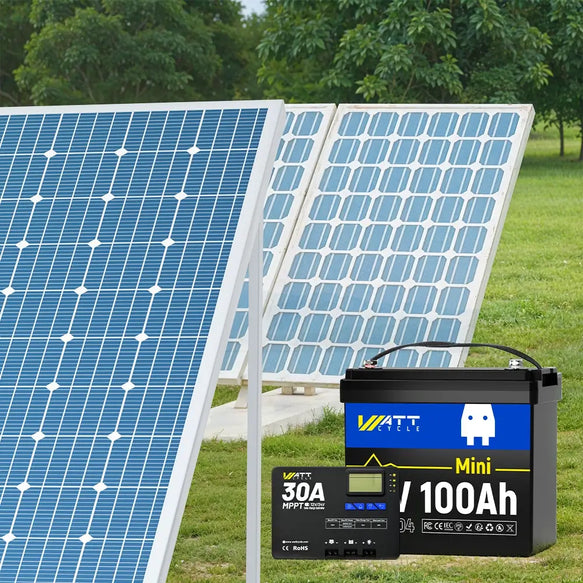 WattCycle 12V 100Ah Mini LiFePO4 Batterie mit Solar Panel und Solarregler