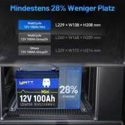WattCycle 12V 100Ah Mini LiFePO4 Batterie mit Ultra-Mini Größe