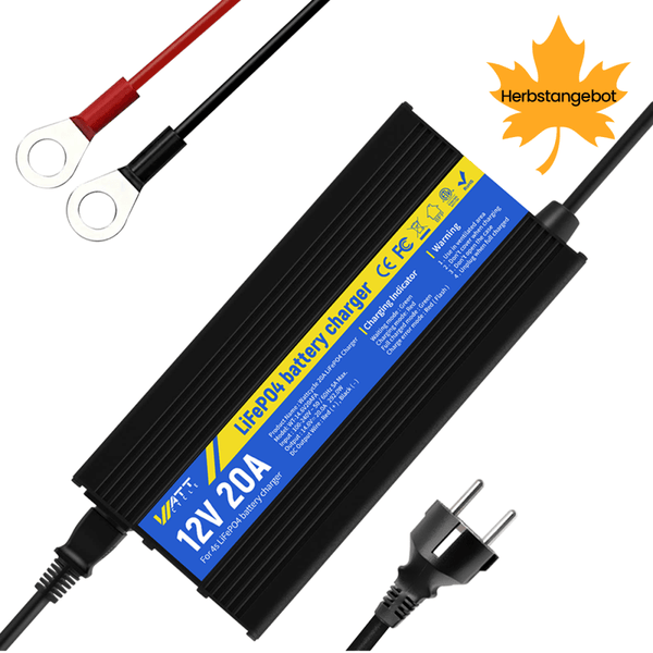 WattCycle 12V 20A Akku Ladegerät mit Aluminiumgehäuse für LiFePO4 12V im Herbstangebot