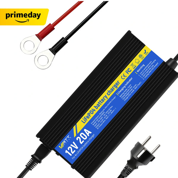 WattCycle 12V 20A Akku Ladegerät mit Aluminiumgehäuse für LiFePO4 12V im Prime Big Deal Days Angebot