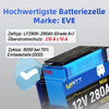WattCycle 12V 280Ah Solarbatterie mit EVE Klasse A+ LiFePO4-Zellen und 210A Spitzenentladestrom