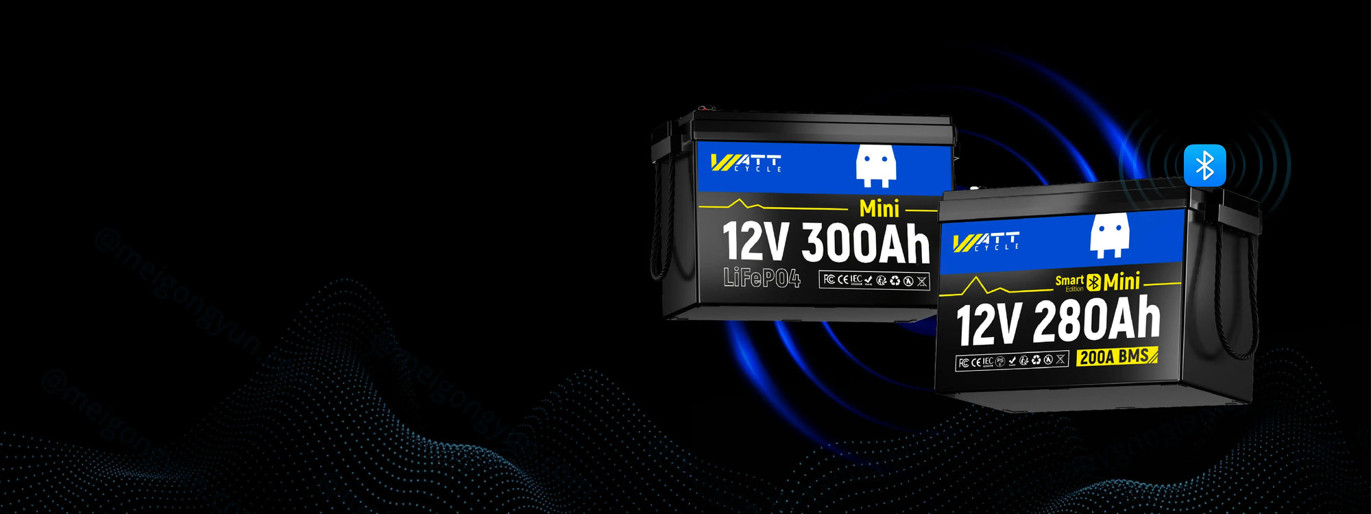 WattCycle 12V 300Ah (280Ah) Mini Lithium Batterie und WattCycle 12V 280Ah Mini Bluetooth Solarbatterie