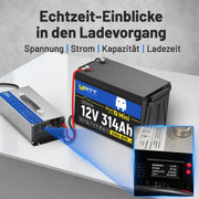 WattCycle 12V 60A LiFePO4 Ladegerät mit Echtzeit-Display für Ladeprozess