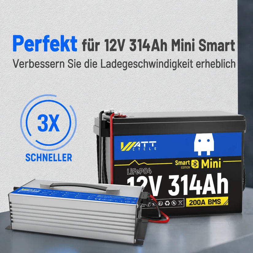 WattCycle 14,6V 60A Schnellladegerät für 12V 314Ah Mini Smart Batterie – 3x schnelleres Laden
