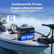WattCycle 24V 50Ah LiFePO4 Batterie für 50–70 lbs Trollingmotoren im Group-24-Format