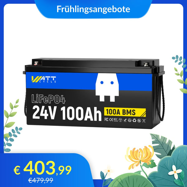 WattCycle 24V​ LiFePO4 Solarbatterie 100Ah im Frühlingsangebot