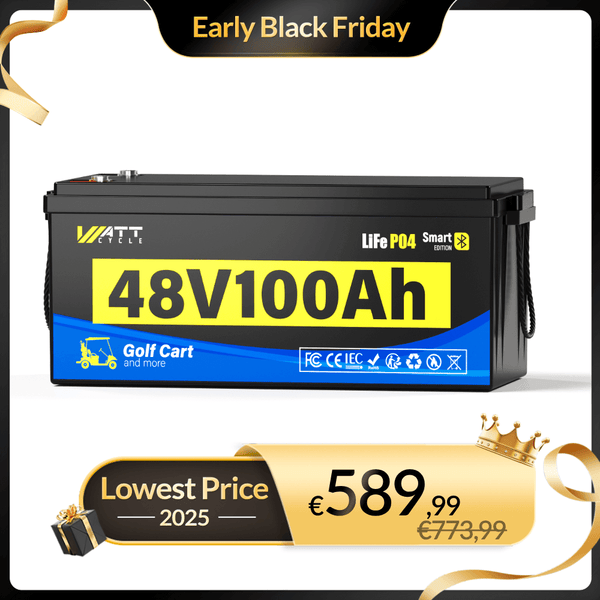 WattCycle 48V 100Ah LiFePO4 Antriebsbatterie für Golf-Cart im Black Friday Vorverkaufsangebot