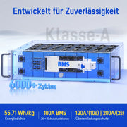 WattCycle 48V 100Ah Rack Batterie mit Grade-A LiFePO4 Zellen und 100A BMS – 5,12 kWh Speicher