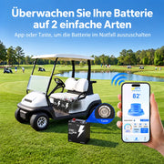 WattCycle 48V 50Ah LiFePO4 Batteriespeicher mit 2,56 kWh für Golfcarts – Bluetooth-App zur Batterieüberwachung und Ein-Ausschalter für einfache Steuerung