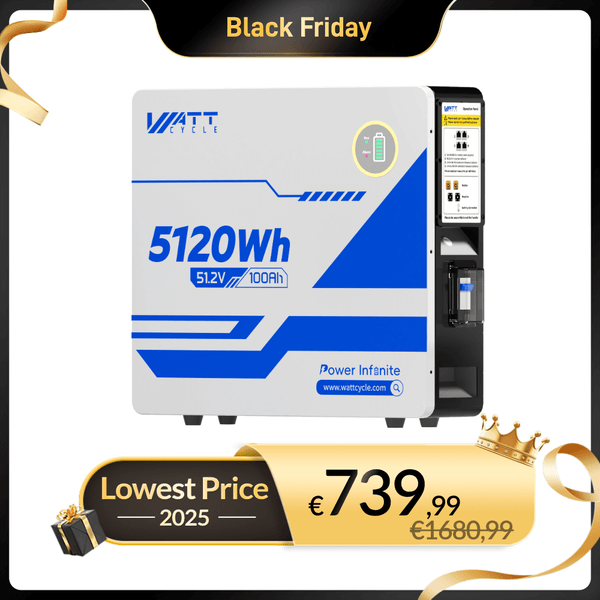 WattCycle 51,2V 100Ah 5kWh Wandmontage LiFePO4 Solarbatterie für PV im Black Friday Angebot