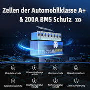 WattCycle LiFePO4 12V 200Ah​ Deep Cycle Batterie mit Automobilkalsse A+ LiFePO4 Zellen und 200A BMS