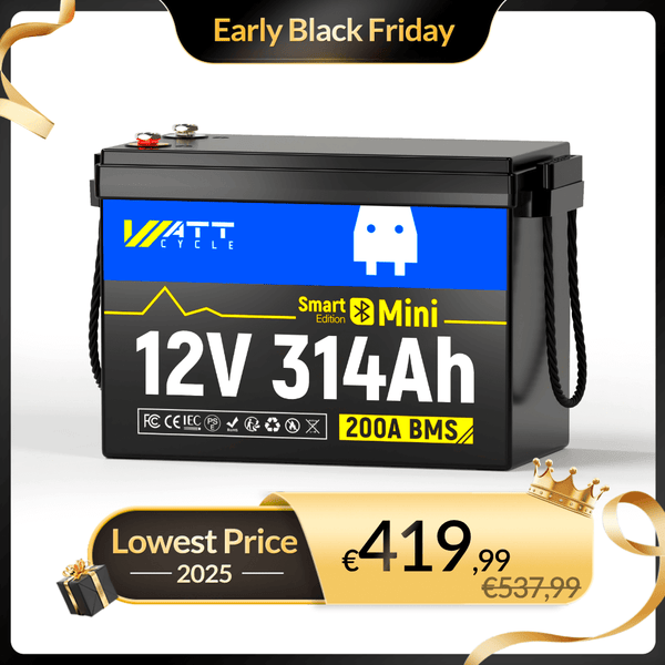 WattCycle LiFePO4 12V 314Ah Mini Lithium Batterie mit Bluetooth Überwachung​, LiFePO4 für Wohnmobile, Solar & Marine im Black Friday Vorverkaufsangebot