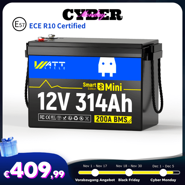 WattCycle LiFePO4 12V 314Ah Mini Lithium Batterie mit Bluetooth Überwachung​, LiFePO4 für Wohnmobile, Solar & Marine im Cyber Monday Angebot​