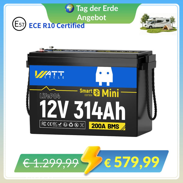 WattCycle LiFePO4 12V 314Ah Mini Lithium Batterie mit Bluetooth Überwachung in Tag der Erde Angebot
