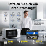 WattCycle LiFePO4 12V 314Ah Mini Lithium Smart Batterie mit Ultra-hohe 314Ah Kapazität und 4019Wh Energie für die Ultralange Standby-Zeit