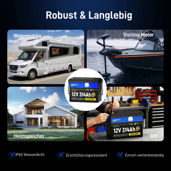 WattCycle LiFePO4 12V 314Ah Mini Super Batterie für Multi-Anwendung, z.B Wohnmobile, Heimspeicher, Solaranlage, Trolling Motor usw.