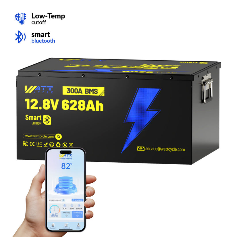 WattCycle LiFePO4 12V 628Ah Ultra Lithium Batterie mit hoher Kapazität & Bluetooth Überwachung