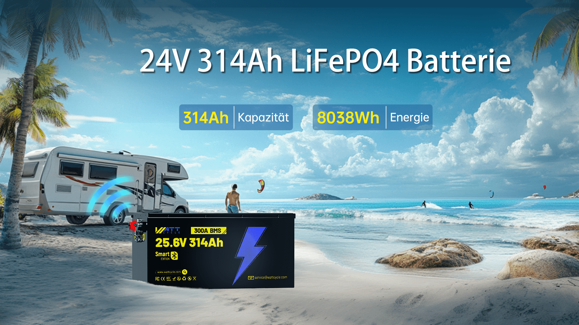 WattCycle 24V 314Ah Ultra LiFePO4 Batterie mit Bluetooth