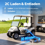 WattCycle LiFePO4 48V 50Ah 2,56 kWh Batteriespeicher für Golfwagen mit 2C Schnellladefunktion, vollständiger Ladung in 30 Minuten und hoher Entladeleistung