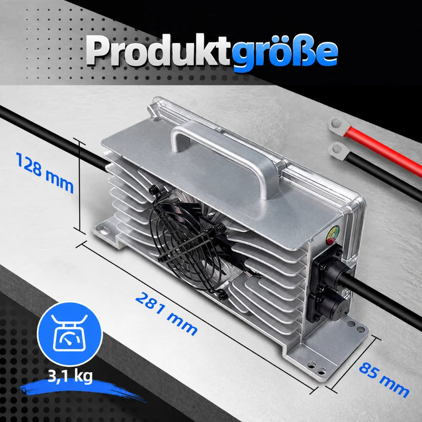 WattCycle LiFePO4 Batterieladegerät 48V 15A – kompakte Abmessungen und 3,1 kg Gewicht