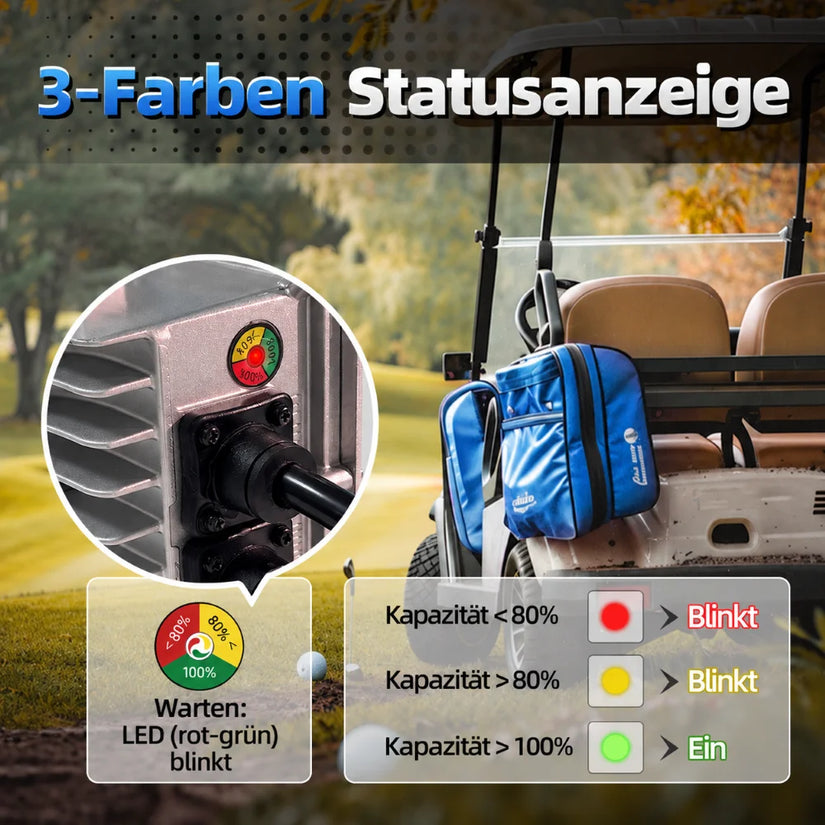 WattCycle LiFePO4 Batterieladegerät 48V 15A mit 3-Farben-Statusanzeige für den Ladestatus