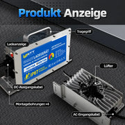 WattCycle LiFePO4 Batterieladegerät 48V 15A mit Tragegriff, Lüfter, Ladeanzeige und Anschlusskabeln