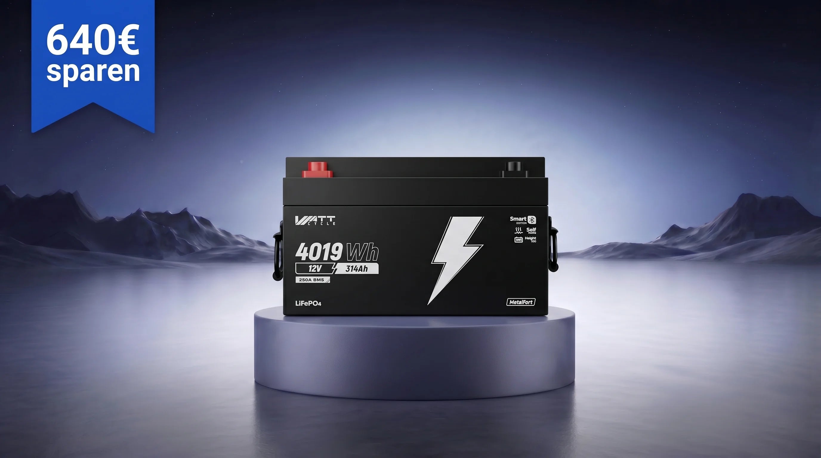 WattCycle LiFePO4 Untersitz Batterie 12V 314Ah mit Bluetooth & Heizung (Untersitz-Version)